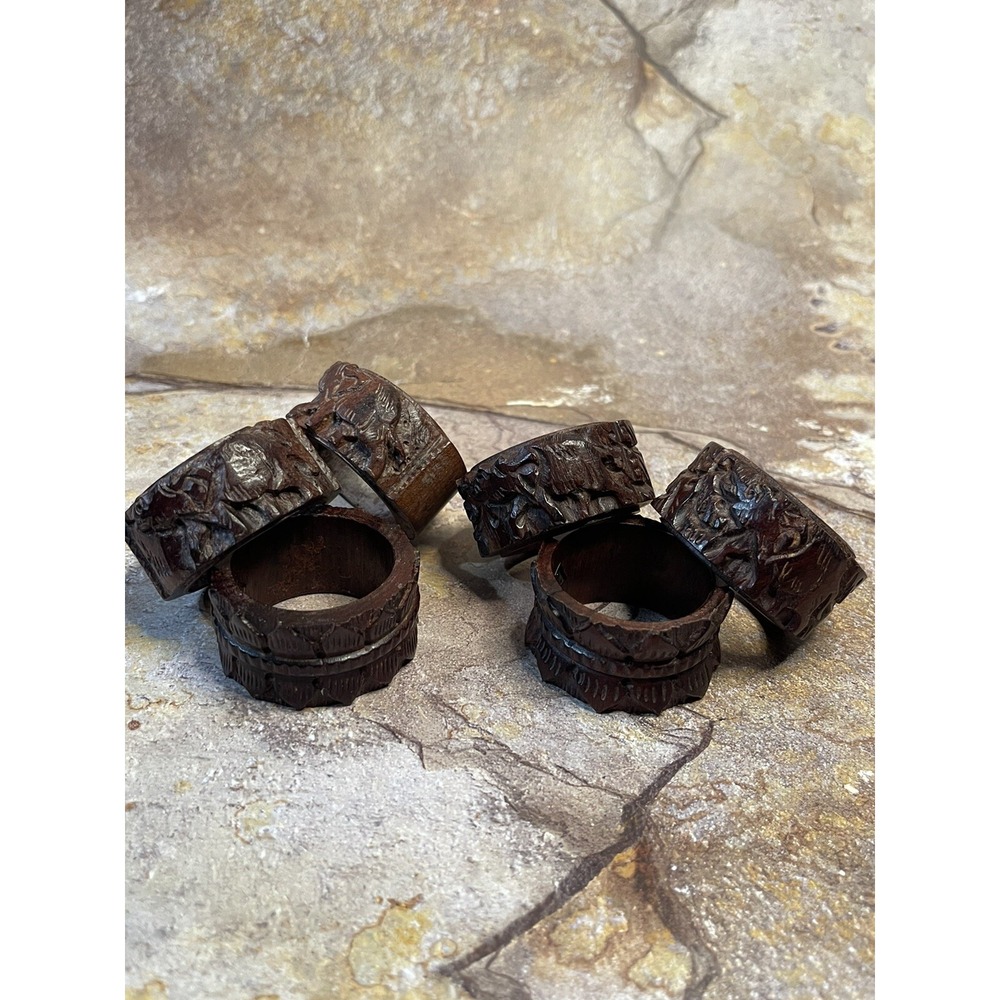 Wooden Napkin Holders Four Etched With Elephants Two With A Compliment Pattern
